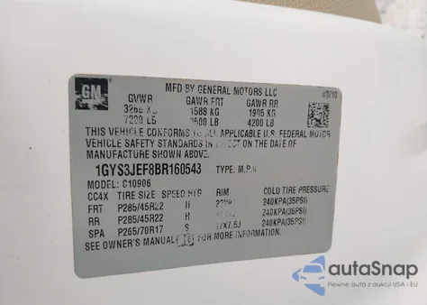 2011 Cadillac Escalade Esv Premium from USA, damaged, VIN 1GYS3JEF8BR160543